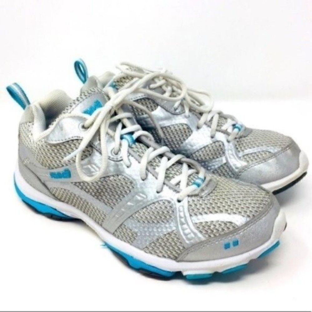 Ryka Enhance 2 gray silver and blue lace up sneakers 7.5 BoxC vintage style